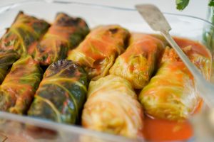 Traditional stuffed cabbage rolls in tomato sauce